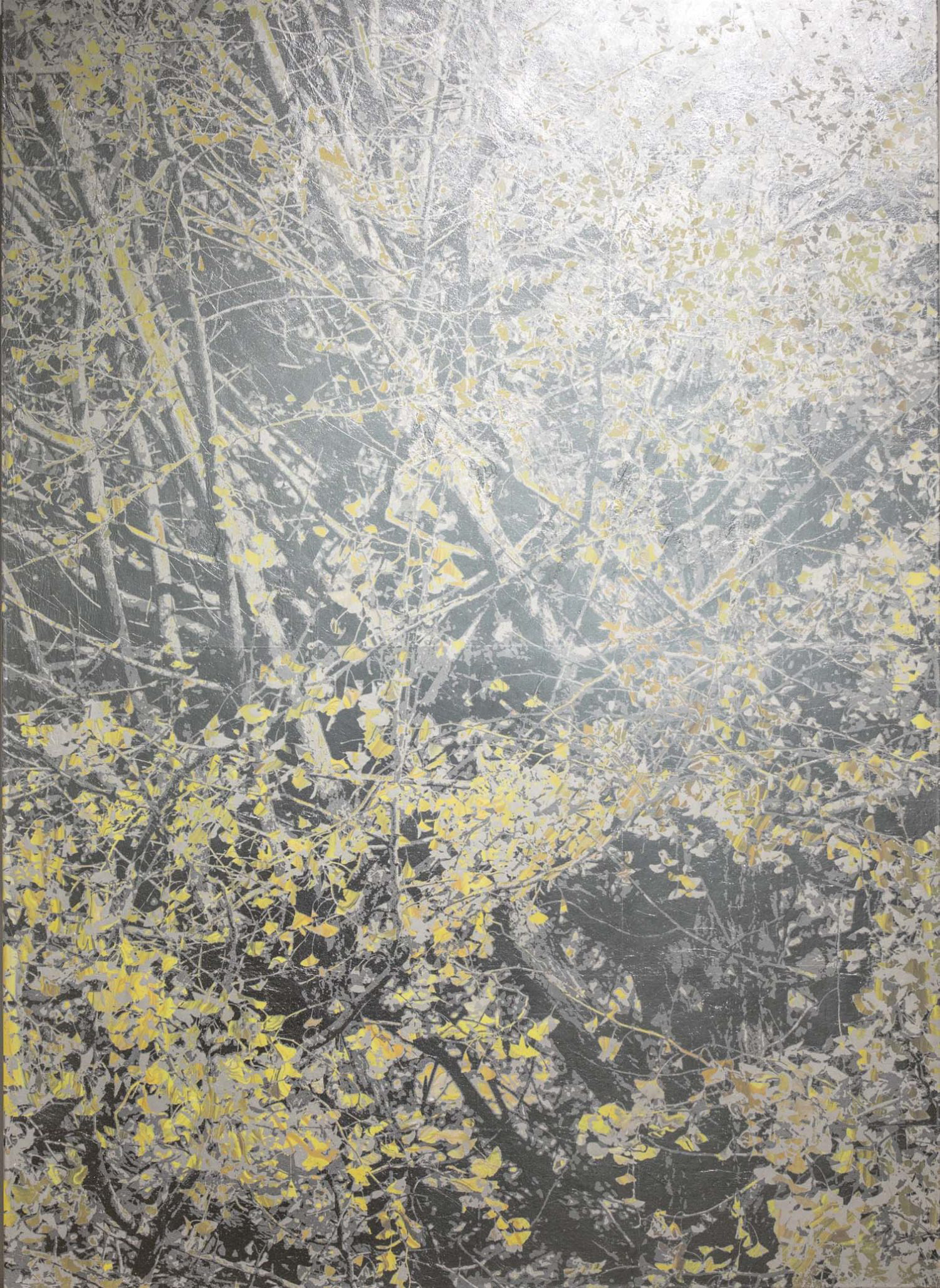 Untitled 棉絮, 丙烯颜料, 银箔, 铝箔纸 110×73cm 2018