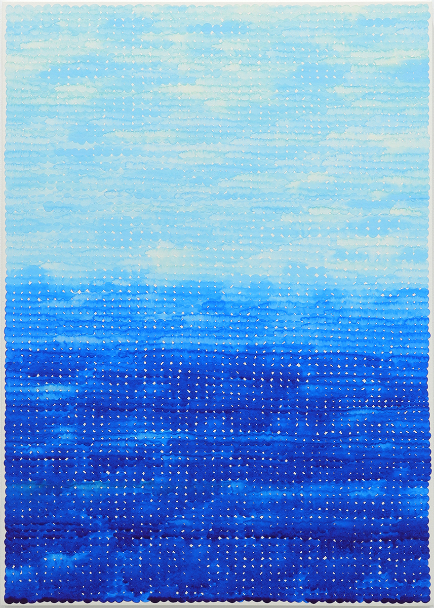 《蓝色中的点（Dot in Blue）》，纸本裱板：墨，841 × 594mm