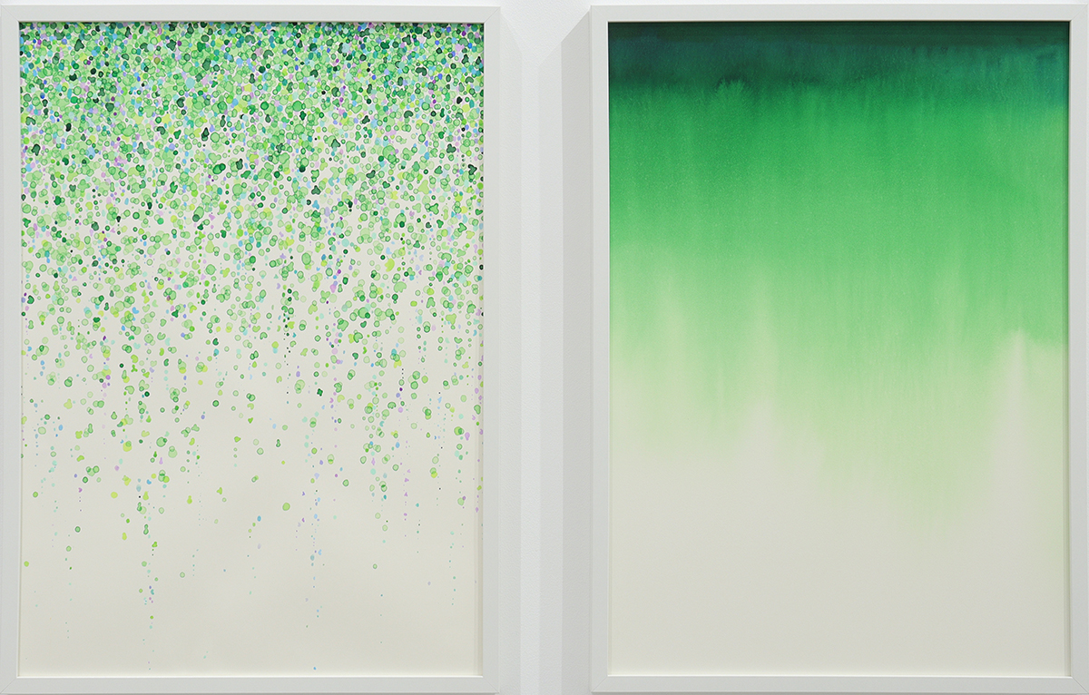 《紫藤 / 紫藤（晕染）》，纸本：墨、丙烯 ／ 纸本：墨，各700 × 500mm