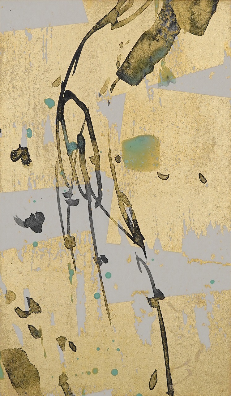 Echoes of the rain no.2 273×160mm 雲肌麻紙、金箔、墨、岩絵具 2025